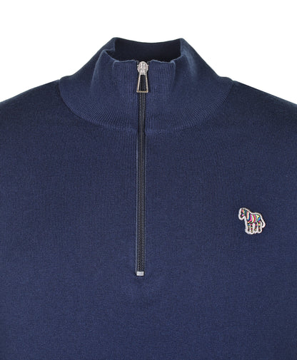 Knitted Zebra Quarter Zip Dark Navy