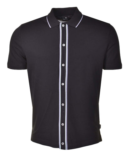 Regular Fit Short Sleeve Full Button Polo Shirt Black