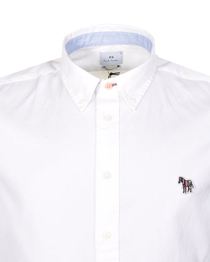 Short Sleeve Tailored Fit Zebra Shirt White