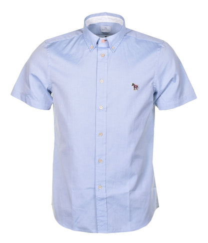 Short Sleeve Tailored Fit Zebra Shirt Blue