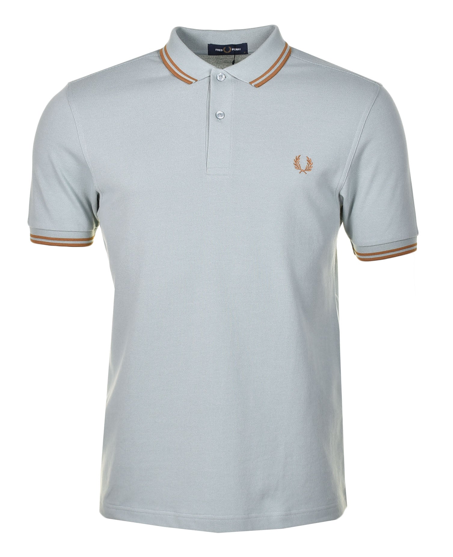 Short Sleeve Twin Tipped Polo Shirt Silver blue/ Dark Caramel