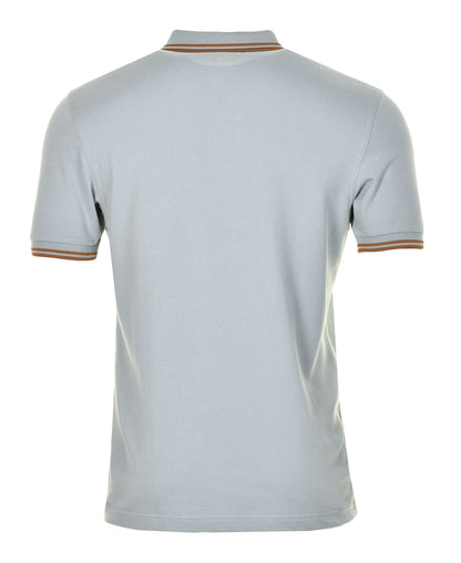 Short Sleeve Twin Tipped Polo Shirt Silver blue/ Dark Caramel