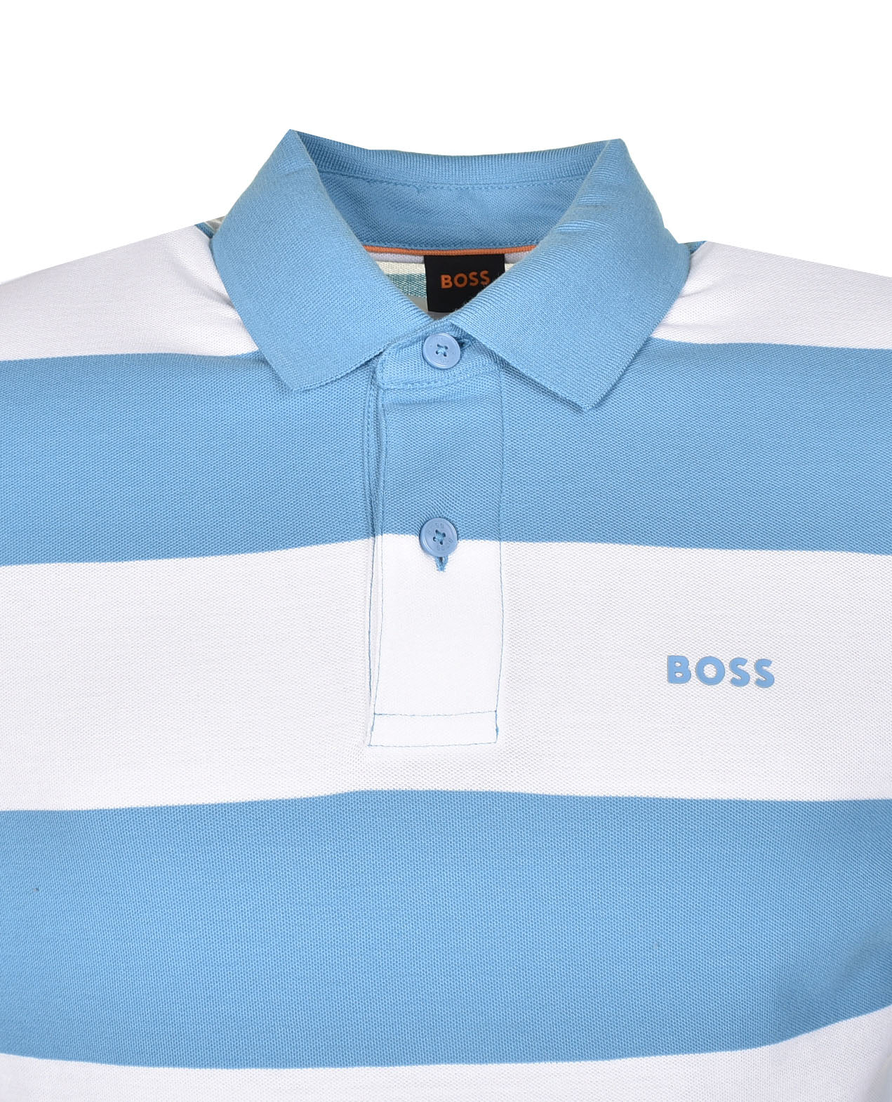 Pale Stripe Short Sleeve Polo Shirt Open Blue