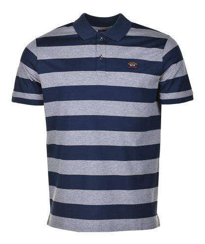 Short Sleeve Stripe Polo Shirt Navy Grey