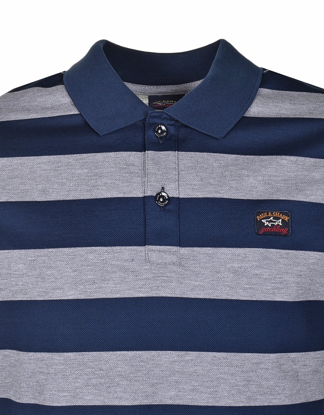 Short Sleeve Stripe Polo Shirt Navy Grey