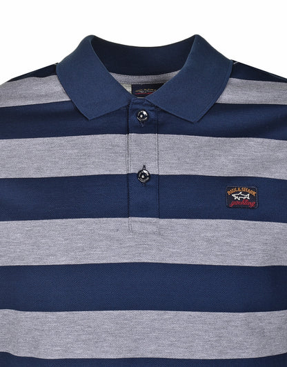 Short Sleeve Stripe Polo Shirt Navy Grey