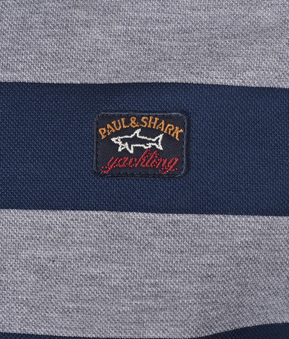 Short Sleeve Stripe Polo Shirt Navy Grey