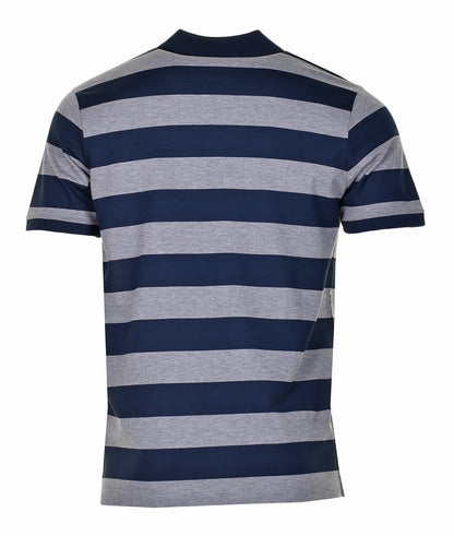 Short Sleeve Stripe Polo Shirt Navy Grey