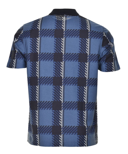 Short Sleeve Glitch Tartan Zip Neck Polo Midnight Blue