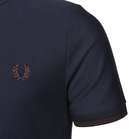 Tipped Cuff Pique T Shirt Navy