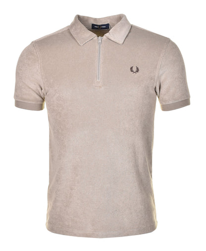 Zip Neck Towelling Polo Warm Grey