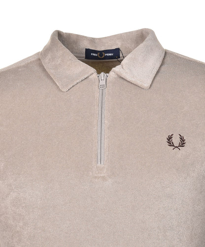 Zip Neck Towelling Polo Warm Grey