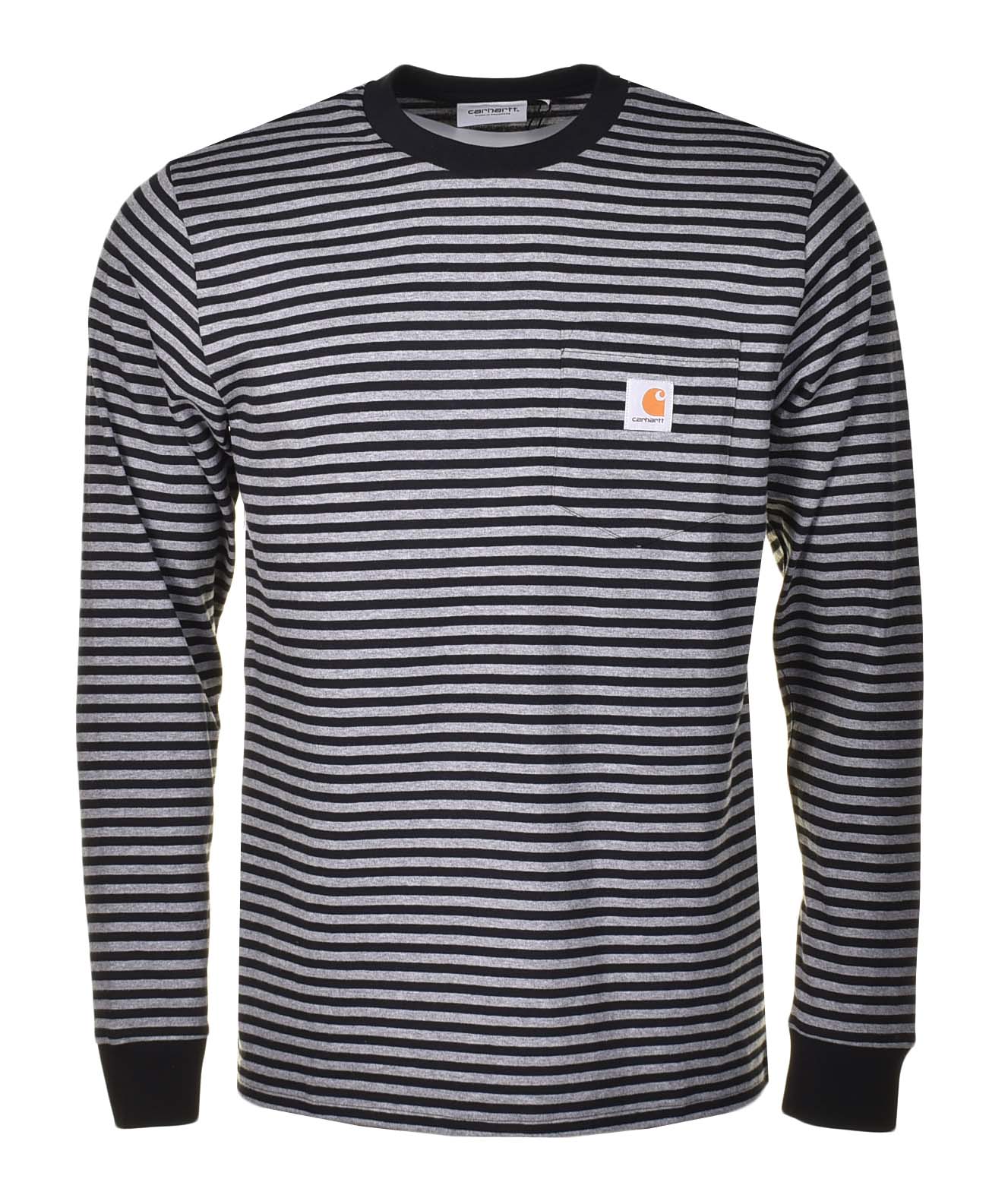 Verner Pocket Stripe Long Sleeve T Shirt Black Dark Grey Heather