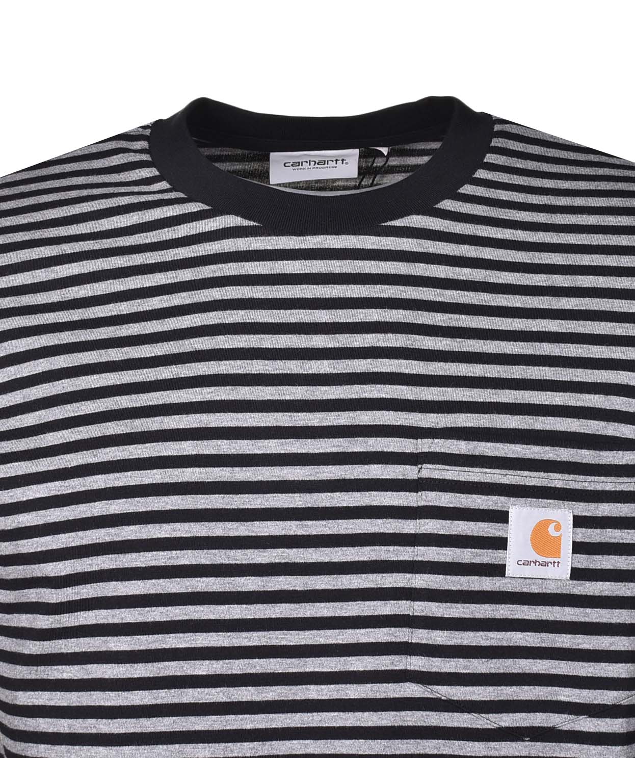 Verner Pocket Stripe Long Sleeve T Shirt Black Dark Grey Heather