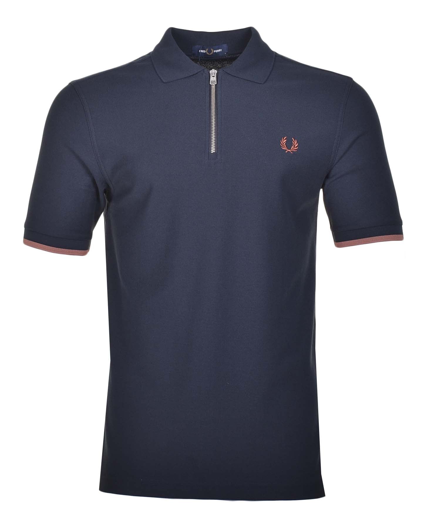 Crepe Pique Zip Neck Polo Shirt Navy