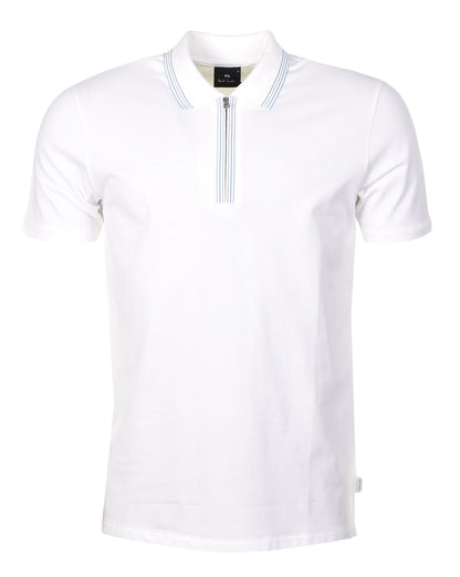 Regular Fit Short Sleeve Zip Polo Off White