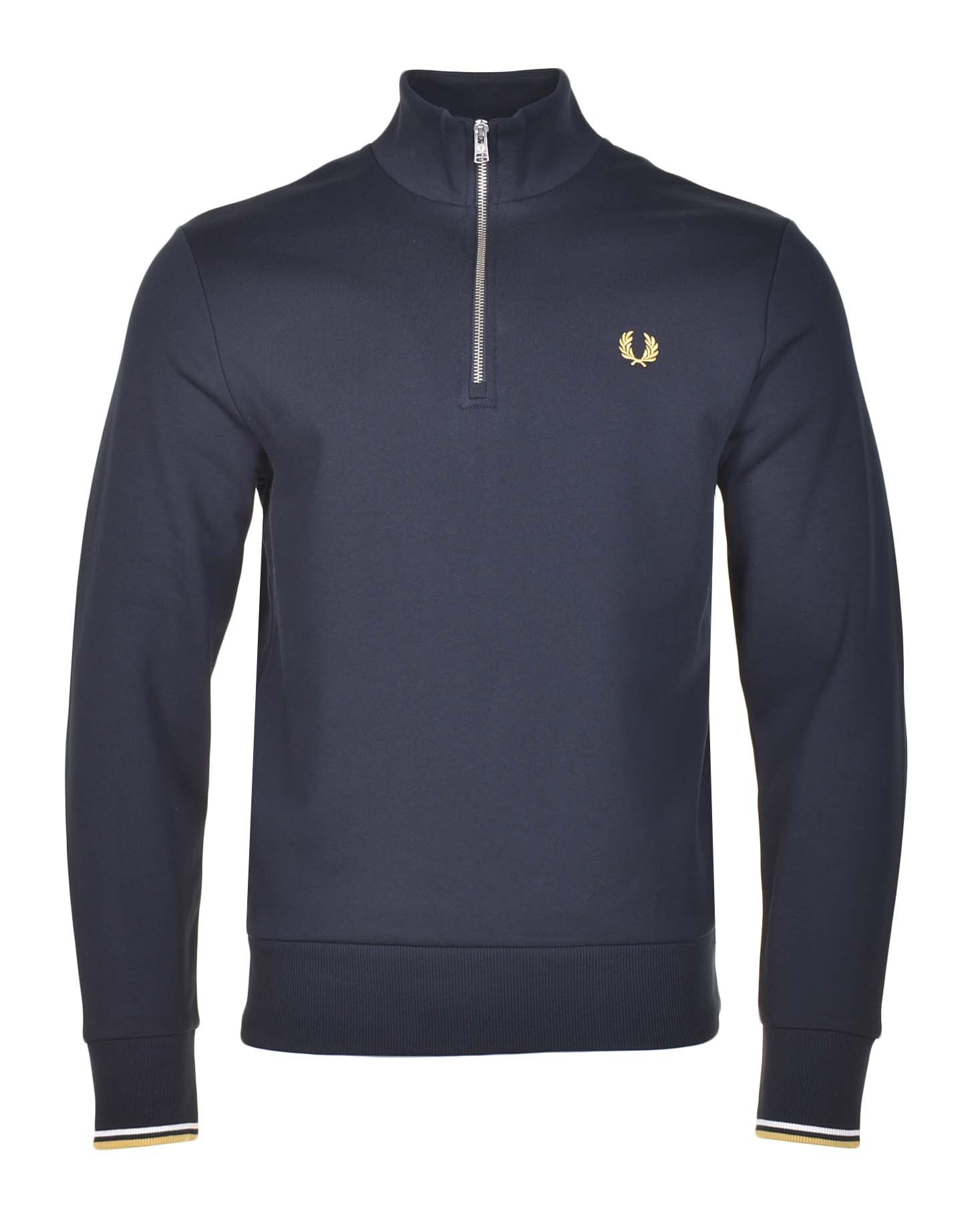 Half Zip Sweatshirt Navy Ecru Honeycomb