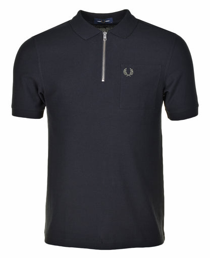 Textured Zip Polo Shirt Black