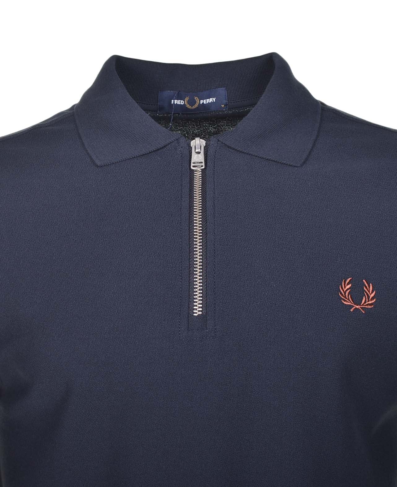 Crepe Pique Zip Neck Polo Shirt Navy