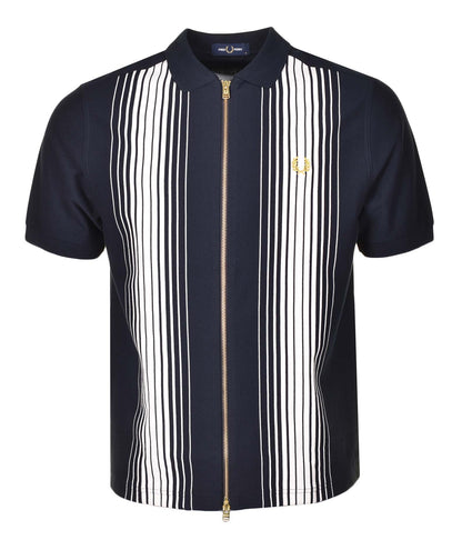 Ombre Stripe Zip Through Polo Navy