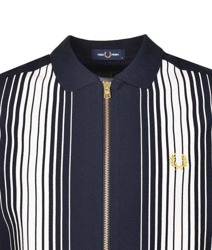 Ombre Stripe Zip Through Polo Navy