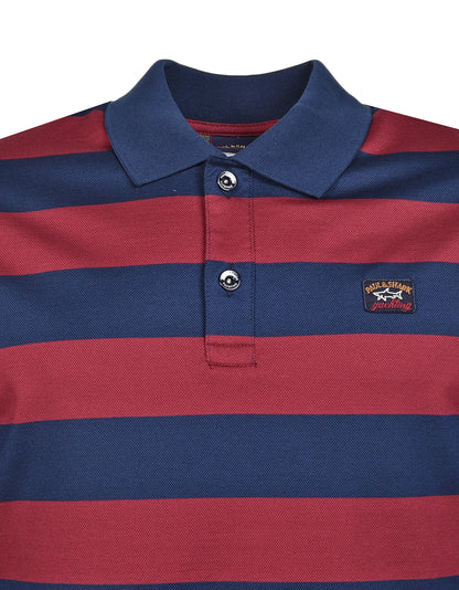 Short Sleeve Stripe Polo Shirt Navy Burgundy